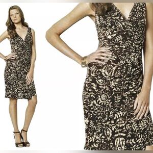 Lauren Ralph Lauren Faux Wrap Elegant Brown Batik Capetown Jersey Dress size 12